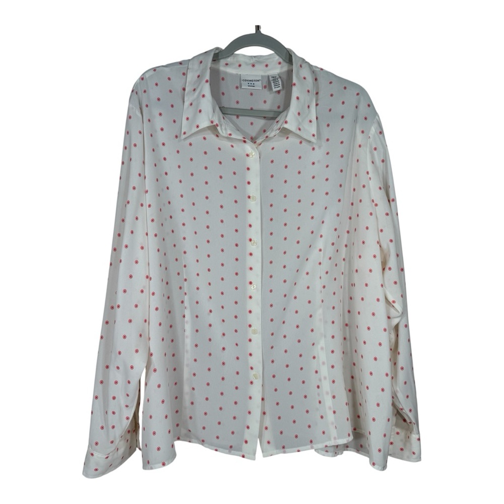 Covington Woman Cream Blouse With Red Polka Dot Pattern Size 26W